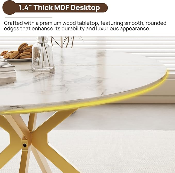 46.4" Round Dining Table, Mid Century Modern Round Dining Room Table for 4-6 with Metal Legs, Easy Assembly Coffee Table, Space-Saving Design for Kitchen and Dining Room