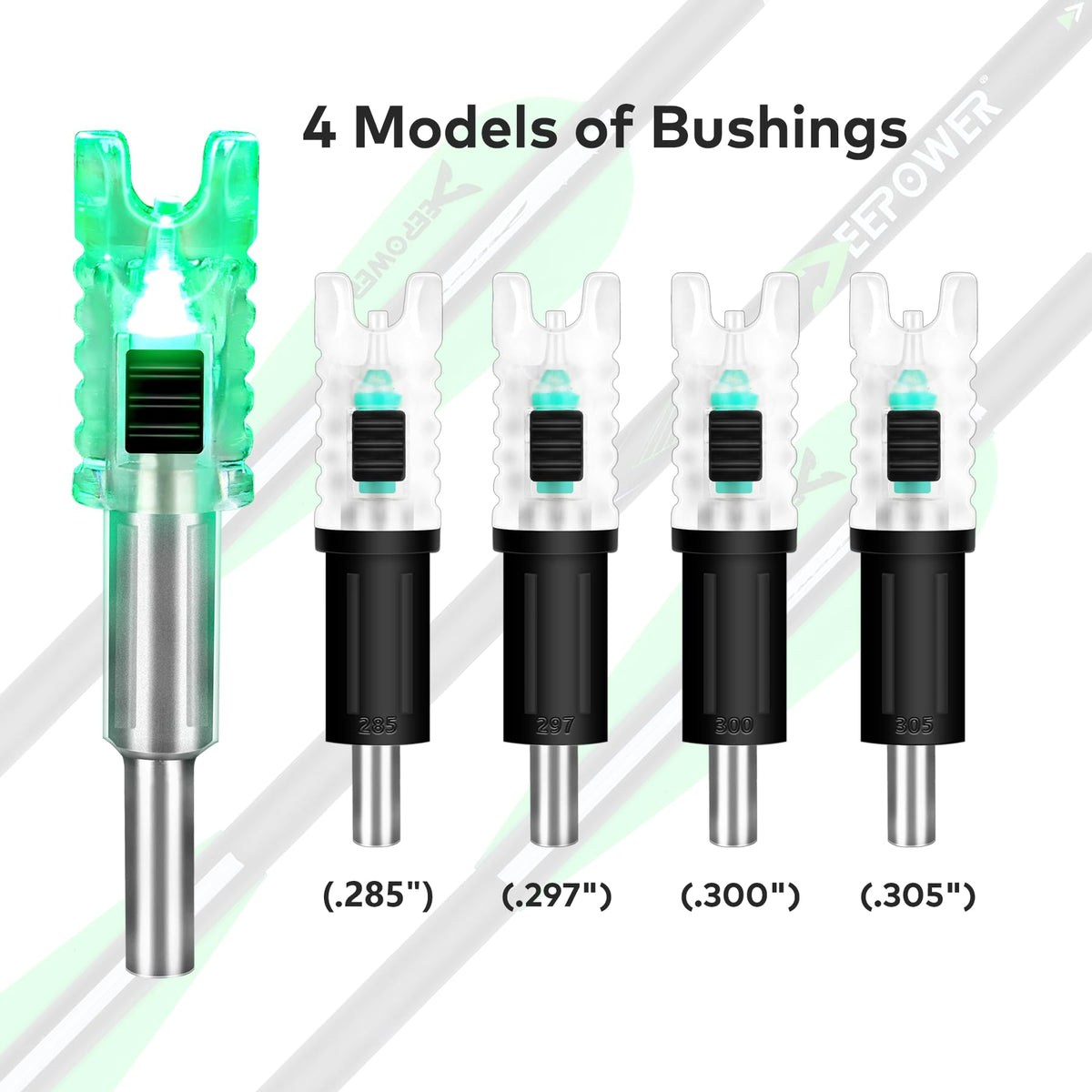 DEEPOWER Crossbow Lighted Nocks for Bolts 6 PCS with .285”/.297”/.300”/.305” Bushings LED Nock with ON/Off Switch (6, Green 1.5)