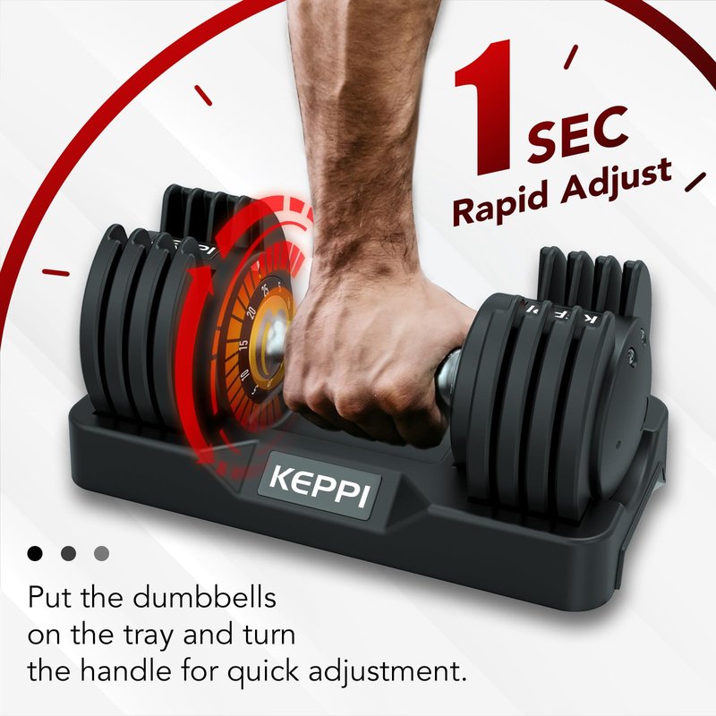 Keppi Adjustable Dumbbells Set-25lb Pair, Anti-Slip Metal Fast Adjust Weight Handle, Exercise & Fitness for Full Body Workout -DBA25(Pair)