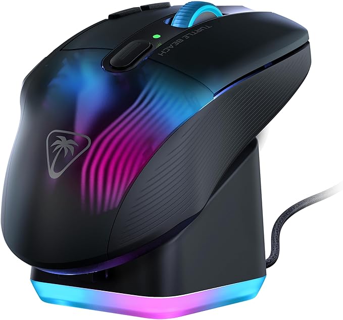 Turtle Beach Kone XP Air Wireless RGB Gaming Mouse, 19000 DPI Optical Sensor, 100-hour Rechargeable Battery & Charging Dock, 29 Programmable Inputs, Ergonomic Design, Bluetooth, 4D Wheel – Black