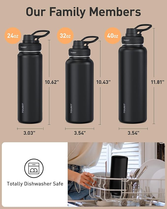 TOURIT 24 oz Insulated Water Bottle, Stainless Steel Sports Water Bottles With Top Handle, Double-Wall Travel Thermal Water Flask, BPA Free Leakproof Bottle for Sports and Travel,Cloud Blue