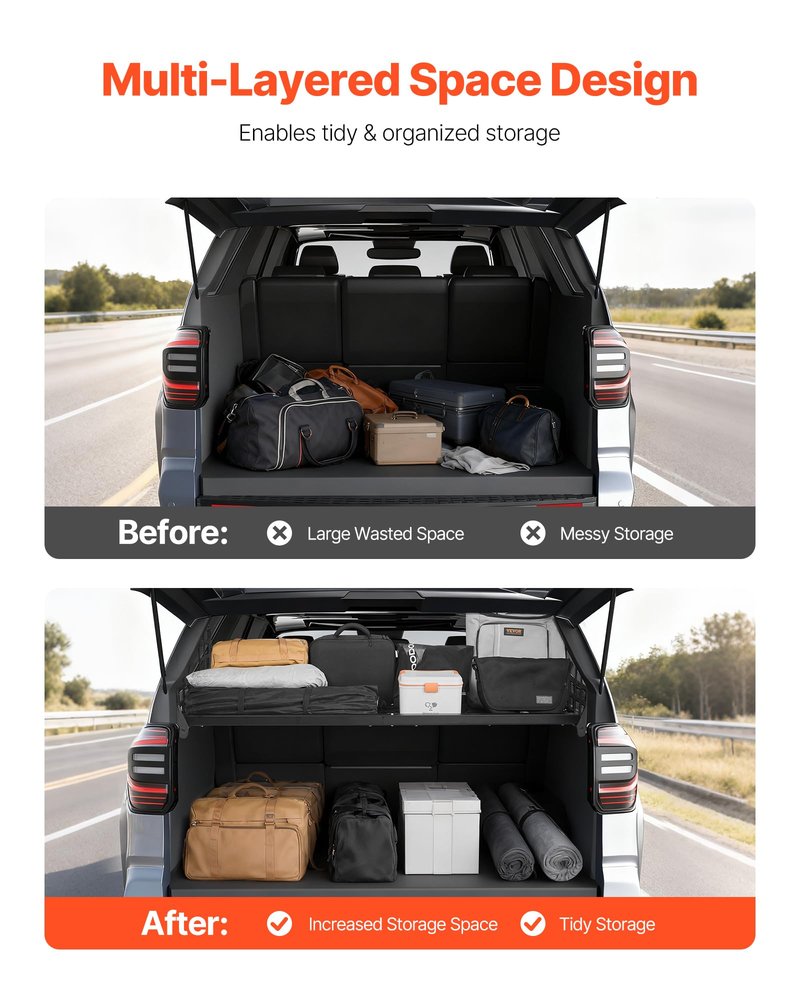 VEVOR Rear Trunk Cargo Rack, for 2010-2024 Toyota 4Runner, 220 lbs Capacity, Aluminum Alloy Basket Tray Interior Storage Luggage Carrier, Adjustable Height Shelf Stand Organizer for Camping Trip Gear