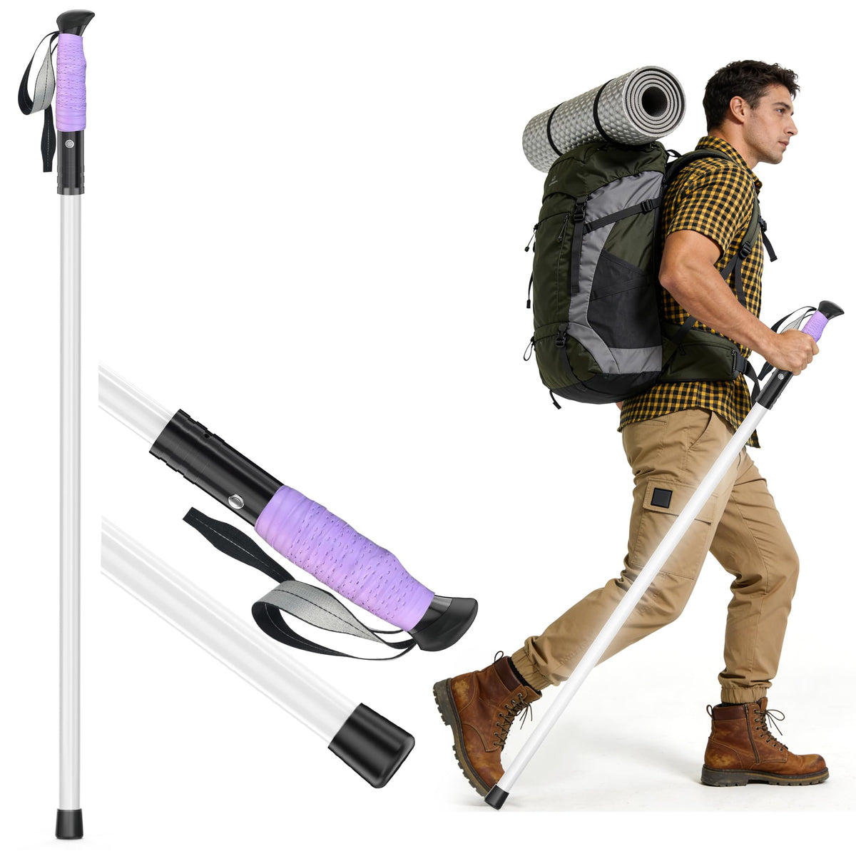 LED Illuminated Hard Hiking Poles, Lighting Tools and Warning Functions, USB Charging, 8-Hour Battery Life, IP55 Waterproof