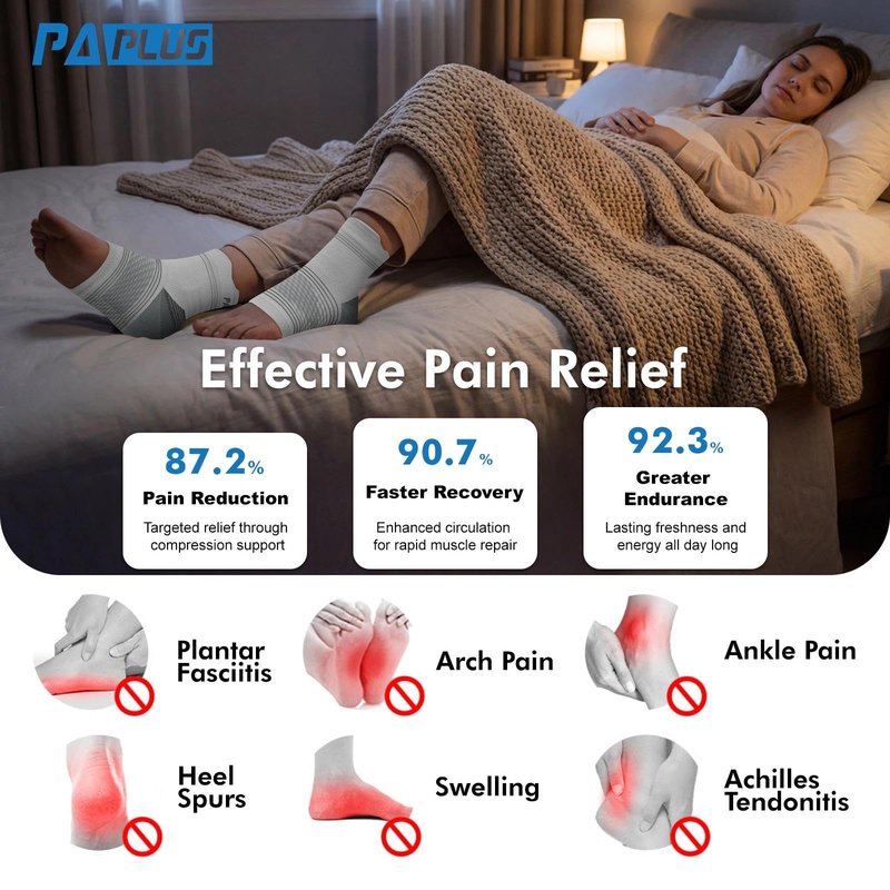 6 Pairs Plantar Fasciitis Socks for Men & Women, Ankle Brace Compression Socks with Arch Support for Achilles Tendonitis, Heel Pain, Swelling & Arthritis Relief, White, Large