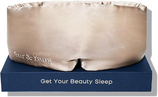 Fleur&Yang Silk Sleep Mask, Adjustable Blackout Sleeping Mask for Men Women, Soft Breathable 100% Mulberry Silk Fabric, Cooling Eye Cover Blindfold for DeepSleep or Meditation (Flax Gold)