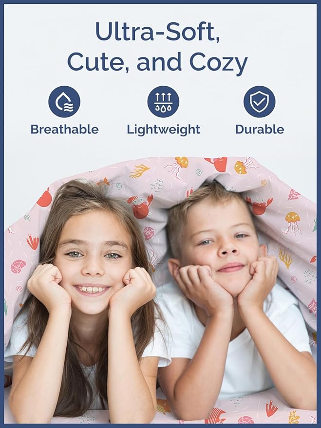 Kids Pink Fish Queen 4 Piece Sheet Set - Boys, Girls, Teens, Toddler - Easy Fit Deep Pockets - Breathable, Hotel Quality Kids Sheets - Machine Washable - Wrinkle Free - Cute, Cozy, Soft - CGK Linens