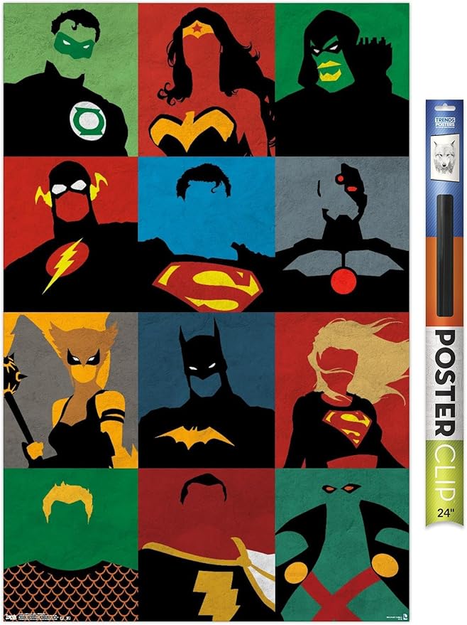 Trends International DC Comics - Justice League - Minimalist Wall Poster, 22.375" x 34", Premium Poster & Clip Bundle