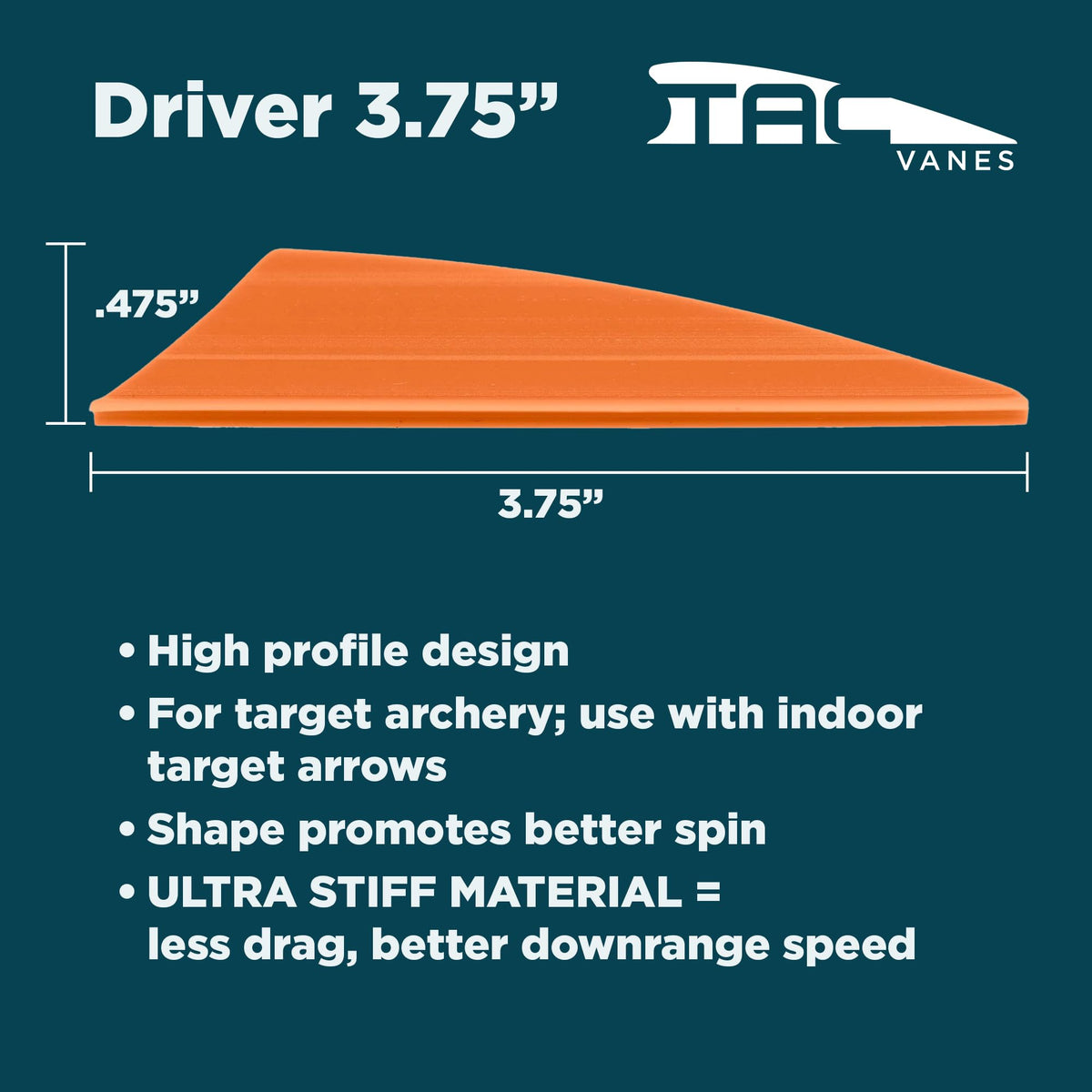 TAC Vanes 3.75" Driver Arrow Vanes | Archery Fletching for Compound & Crossbow | Durable, Lightweight, High Accuracy, Orange 36 Pack