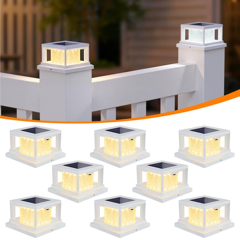 Mlambert 8 Pack Solar Post Lights Outdoor, 2 Modes LED Fence Cap Light for 4x4 Post, Waterproof Deck Light Patio Garden Decor, Warm/Cool White, White