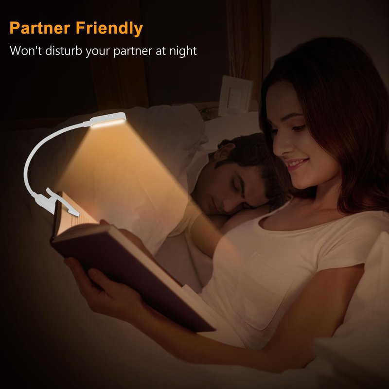 Gritin 16 LED Rechargeable Book Light for Reading in Bed- Eye Caring 3 Color Temperatures, Stepless Dimming Brightness, 80 Hrs Runtime, Lightweight Flexible Clip on Light for Book Lovers-White