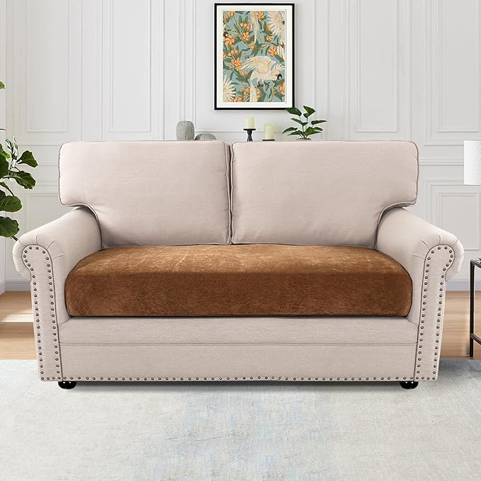 H.VERSAILTEX Loveseat Slipcovers for 2 Cushion Couch Stretch Chenille Couch Cover for Dogs Washable Thick Soft Couch Cushion Covers for Sofa(2 Seater Loveseat Cushion Cover,Caramel)