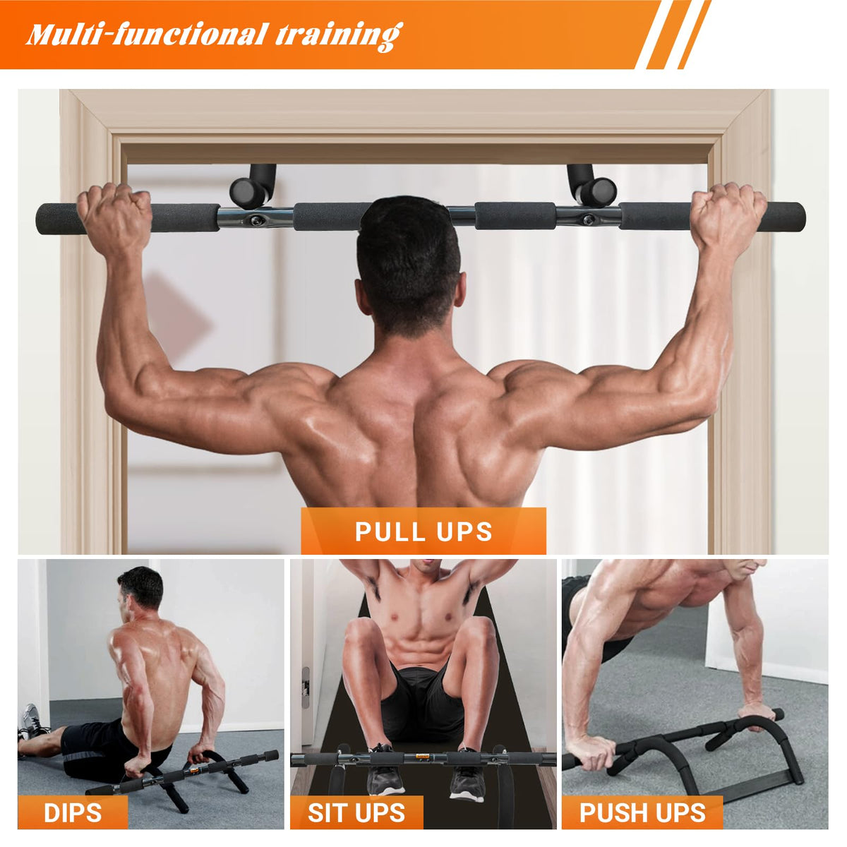 ENERGI CORE Pull Up Bar for Doorway – Multi-Grip Chin Up Bar, No Screws Required – Heavy Duty Door Frame Bar for Home Gym, Strength Training & Upper Body