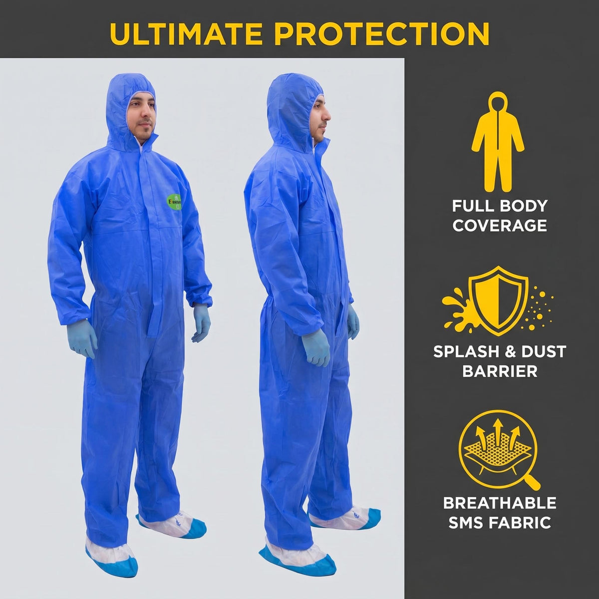 RAYGARD SMS Disposable Coverall, Hazmat Suits Coveralls with Hood and Elastic Wrists (1 Pack in Blue, XX-Large)