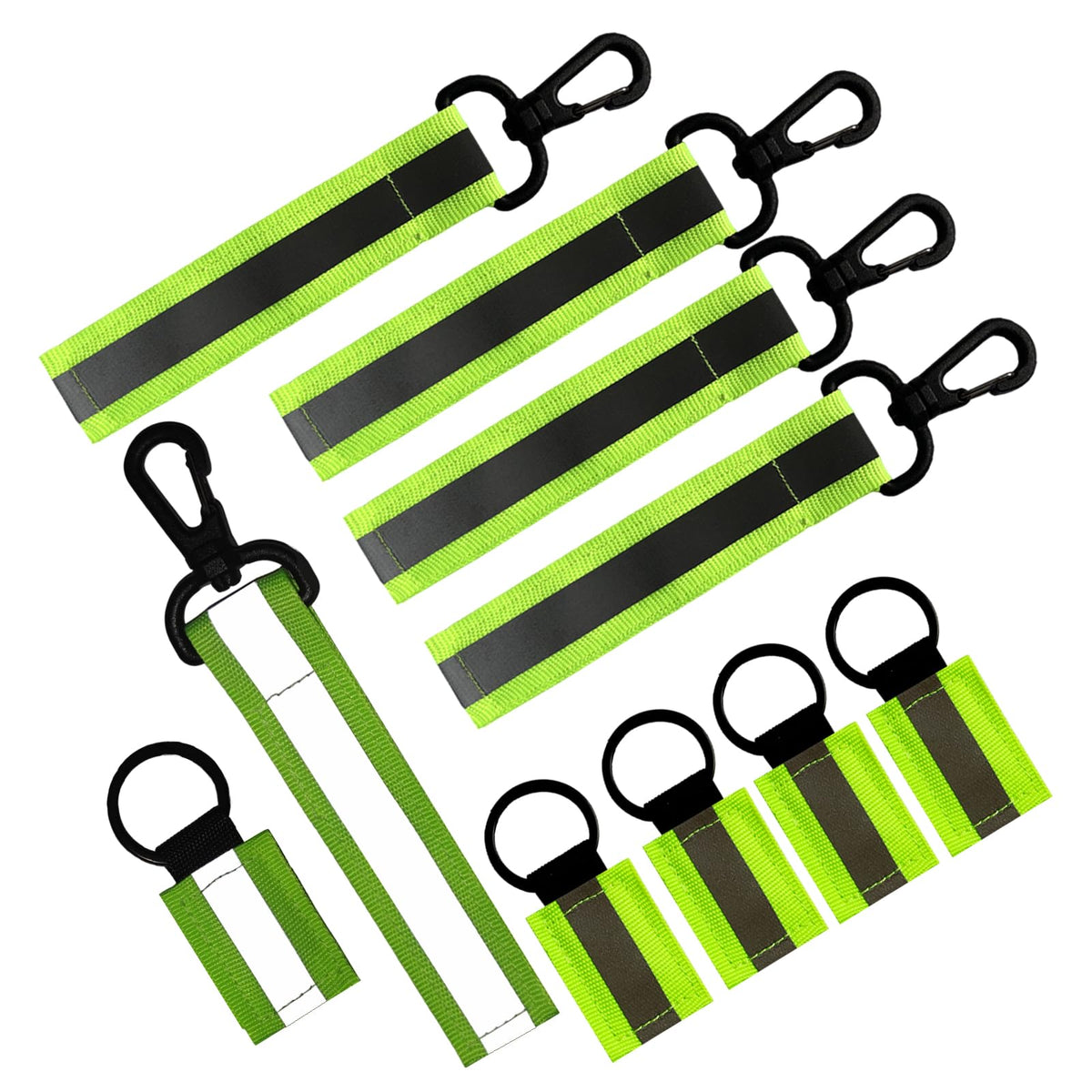 10 Pack Reflective Straps for Walking at Night, Glow in The Dark Keychain & Backpack Reflectors, High Visibility Safety Night Running Gear with Zipper Pulls for Dog Collar, Cycling, Camping.