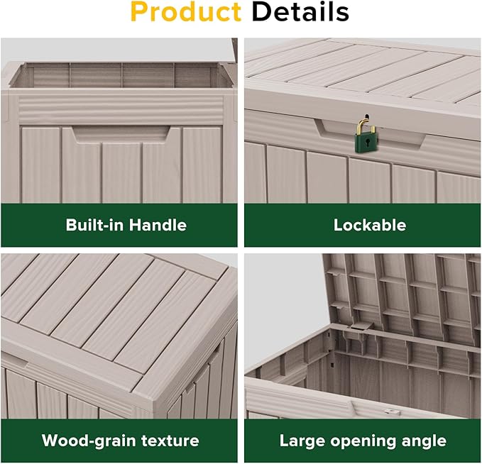 45GAL Brown Outdoor Storage Deck Box with Lock Hole – Waterproof, SGS - Tested UV Protection, Perfect for Patio Pillows & Pool Floats, Sturdy All - Weather Design