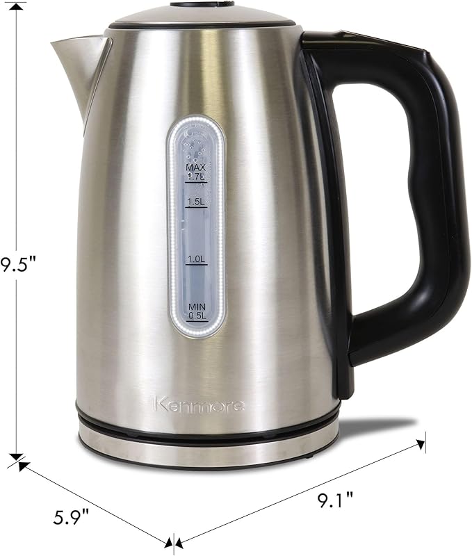 Kenmore Digital Cordless Electric Kettle 1.7L, Stainless Steel Teakettle with Adjustable Temperature, Rapid Boil, Digital Display, Auto Shut-off, Keep Warm, Boil-Dry Protection, Silver