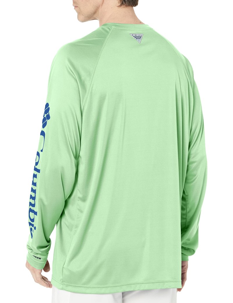 Columbia Men's PFG Terminal Tackle Long Sleeve Fishing Shirt, Key West/Vivid Blue Logo, Large Tall