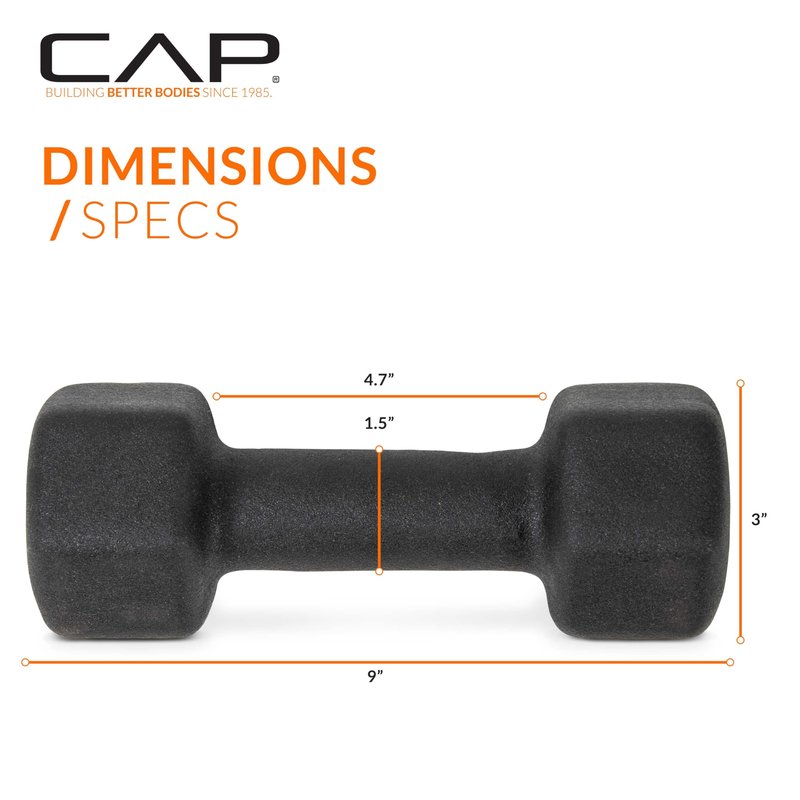 CAP Barbell 8 LB Neoprene Dumbbell Hand Weights - Pair | Black