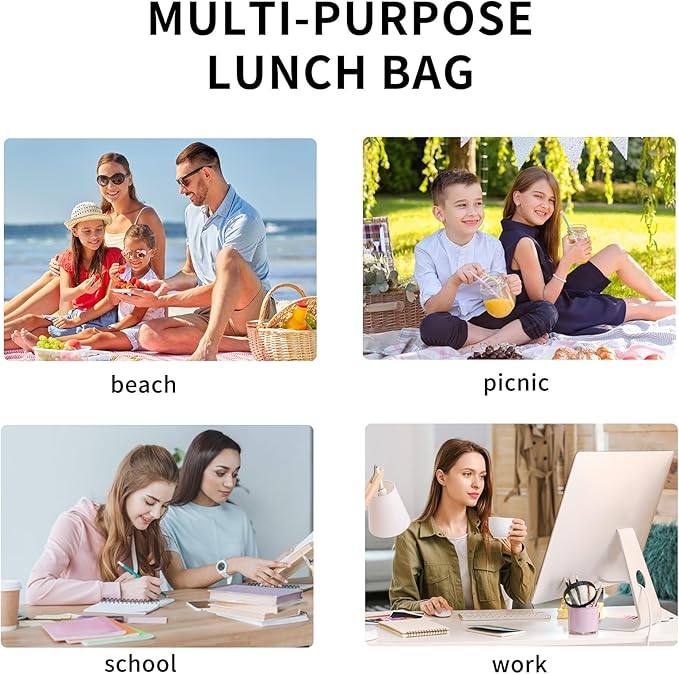 Lunch Bag Women Lunch Box for Women Adult Cute Insulated Lunch Bag Lager Cooler Lunch Tote Bags for Work Picnic (Beige-Cherry)