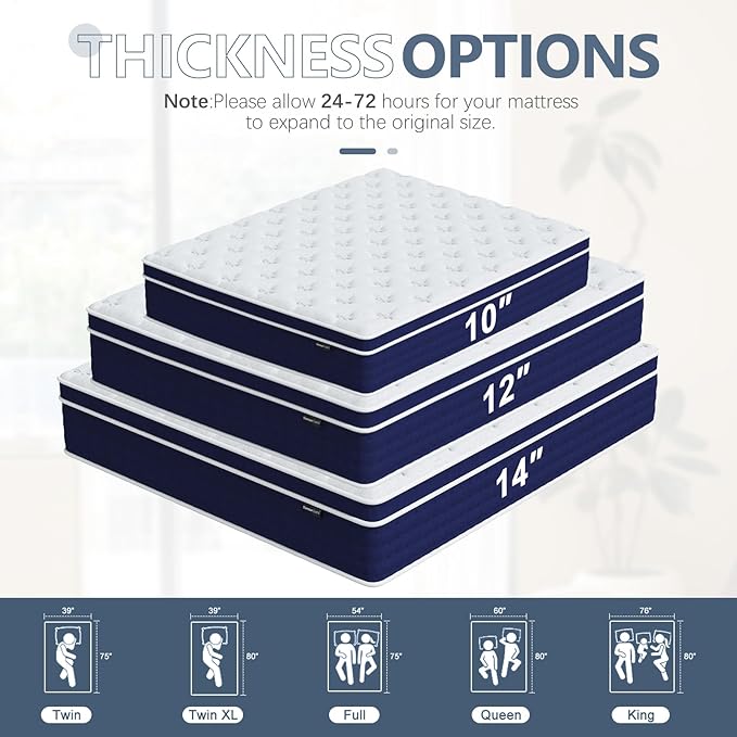 Full Size Mattress, 12 Inch Hybrid Full Mattress in a Box, Gel Memory Foam and Pocket Coils Innerpring Mattresses, Cooler Sleep with Pressure Relief and Support, 54"*75"*12"