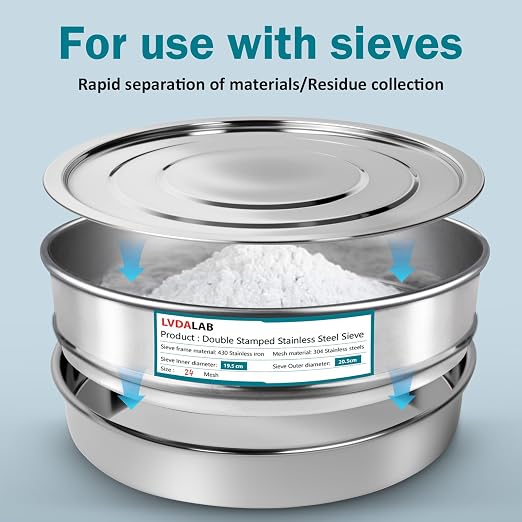 Lab Sieves Pan with Lid, LVDALAB All 304 Stainless Steel Test Sieve, Sample