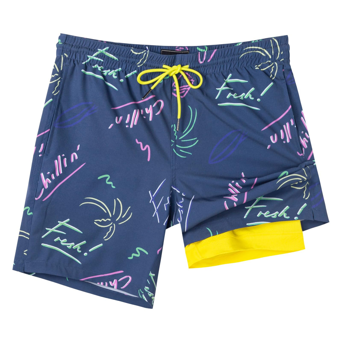 SURF CUZ Mens Swim Trunks with Compression Liner Quick Dry Swim Shorts 7" Swimming Trunks Stretch Bathing Suit 7 Inch,Mariner Doodles,L