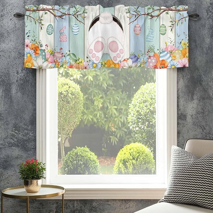 Easter Curtain Valances for Windows, Kitchen Valance Window Treatment, Spring