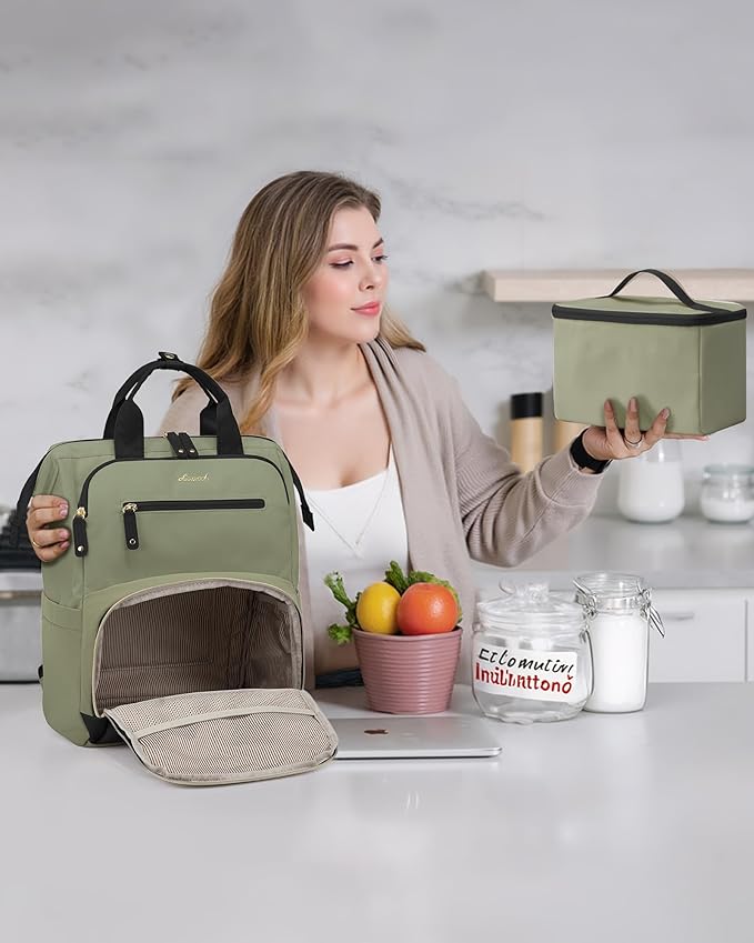 LOVEVOOK Lunch Backpack for Women, 15.6 Inch Laptop Bag with Insulated Cooler Lunch Box, Work Backpack for Teacher Nurse, Travel Backpack Lunch Bag for Camping Picnic Daily Use