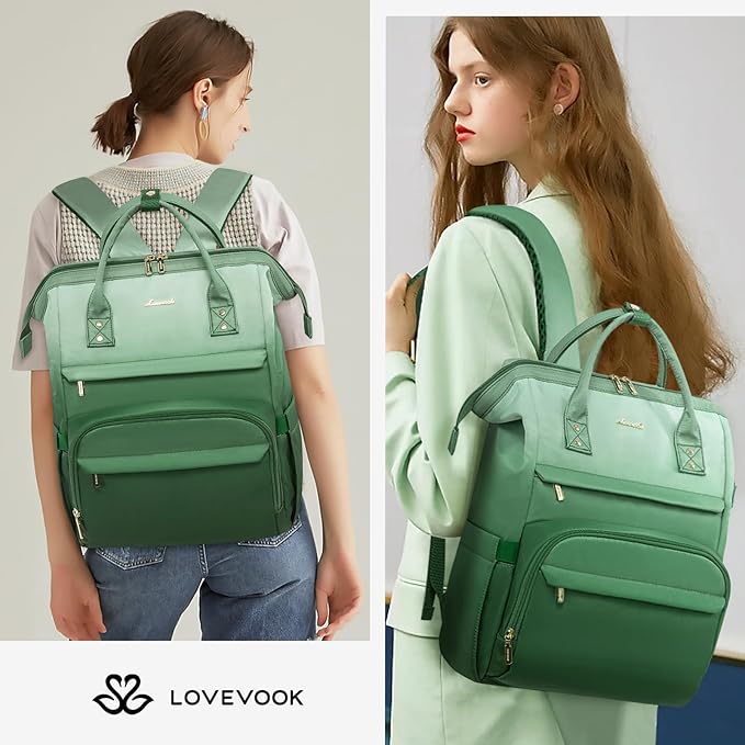 LOVEVOOK Gradient Laptop Backpack for Women,15.6 Inch Work Computer Bakcpack Purse Laptop Bag With Anti-Theft Pocket,Waterproof Carry on Teacher College Backpack for Travel,Green-White
