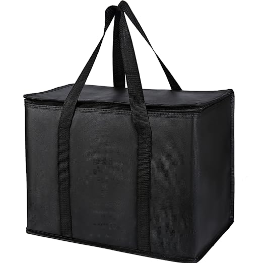 2 pack Additional Bottom Plate Black Insulated Grocery shopping bag , Delivery,pizza,reusable bags, Sturdy zipper,Collapsible,tote,cooler,thermal,Beach,waterproof heavy duty