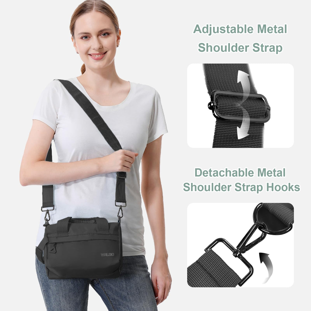 Small Gym Bag 9 inch, Mini Duffle Bag with Adjustable Strap, Lightweight Carry On Sport Bag for Women Girls (Black)