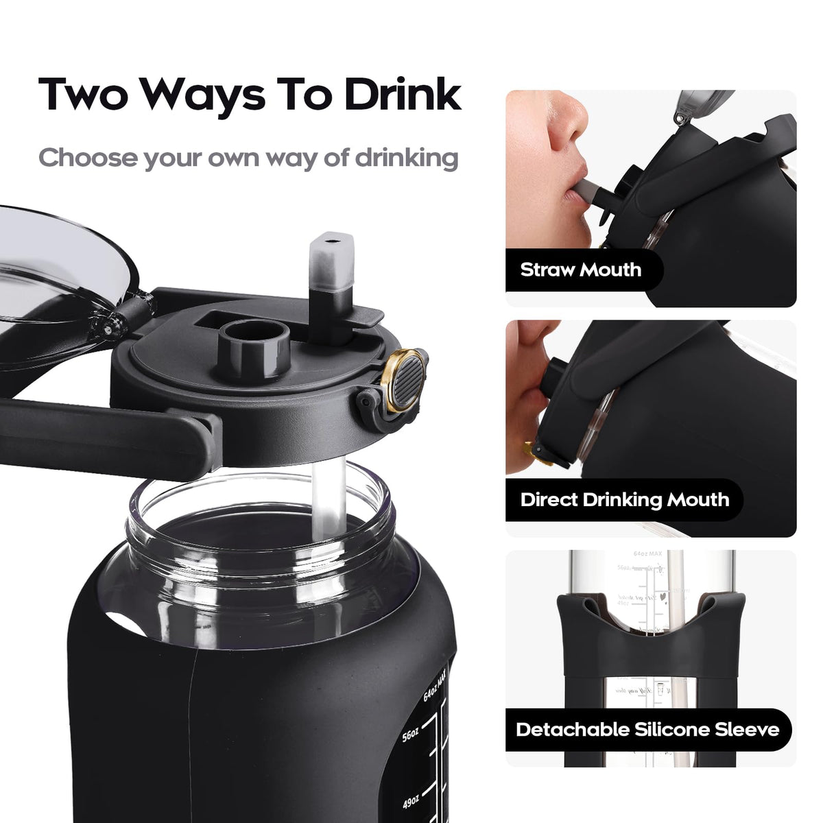 chunmo 74 oz Glass Water Bolttles with Straw Large Motivational Water Bottle with Time Marker Sports Water Bottles with Silicone Sleeve and Handle Lid 2.2L Water Jug for Gym Workout
