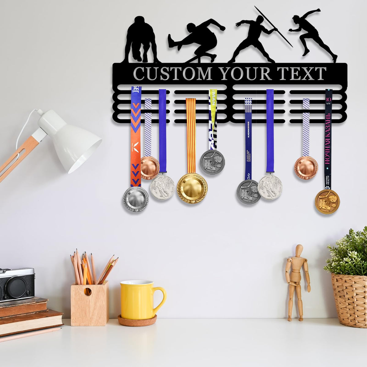 Personalized Medal Hanger Holder Display Wall Rack Frame - Custom Sports Race Plaques Hanger for Wall Mount, Trophy Medal Display Shelf, Medal Display Hanger for Marathon, Karate, Running, Race