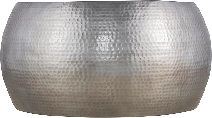 CT501 Modern Contemporary Round Aluminum Material 32" Coffee Table, Farmhouse Table with Glossy Hand Hammered Design Antique Silver