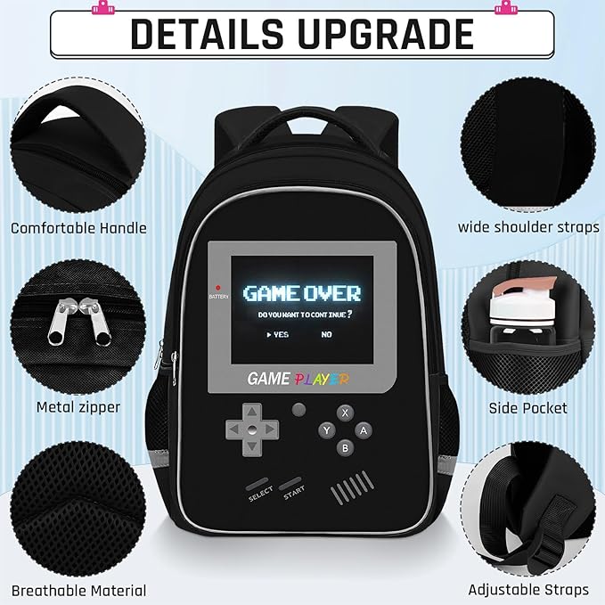 Backpack for School Boys,3pcs Boys Backpack and Lunch Box Set for Elementary Middle School, 17″ Video Game Bookbag for Ages 6-18 Kids Children Teens