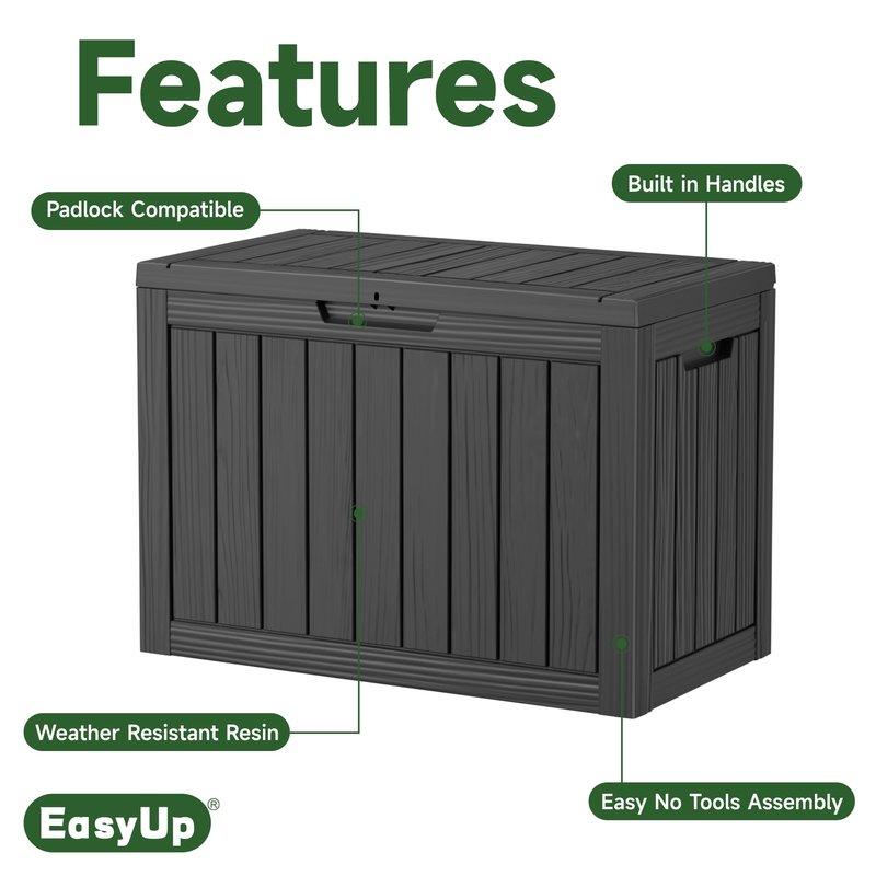 EasyUp 55 Gallon Deck Storage Boxes Outdoor Waterproof, Resin Small Lockable Storage Box, Outdoor Deck Box for Patio Cushion Funiture, Pool Accessories, Garden Tools (Black, 55 Gallon)
