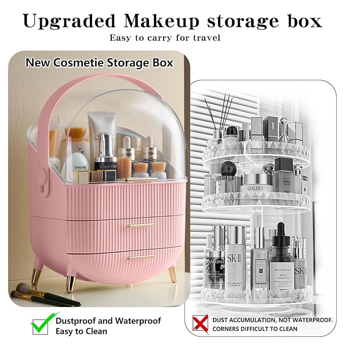 Makeup Organizer for Vanity, Cosmetics Skincare Organizers with Lid and Drawers, Cosmetic Display Cases for Countertop Bathroom Dresser, Ideal Gifts for Women