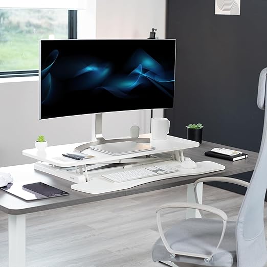 VIVO 38 inch Desk Converter, K Series, Height Adjustable Sit to Stand Riser, Dual Monitor and Laptop Workstation with Wide Keyboard Tray, White, DESK-V037KW