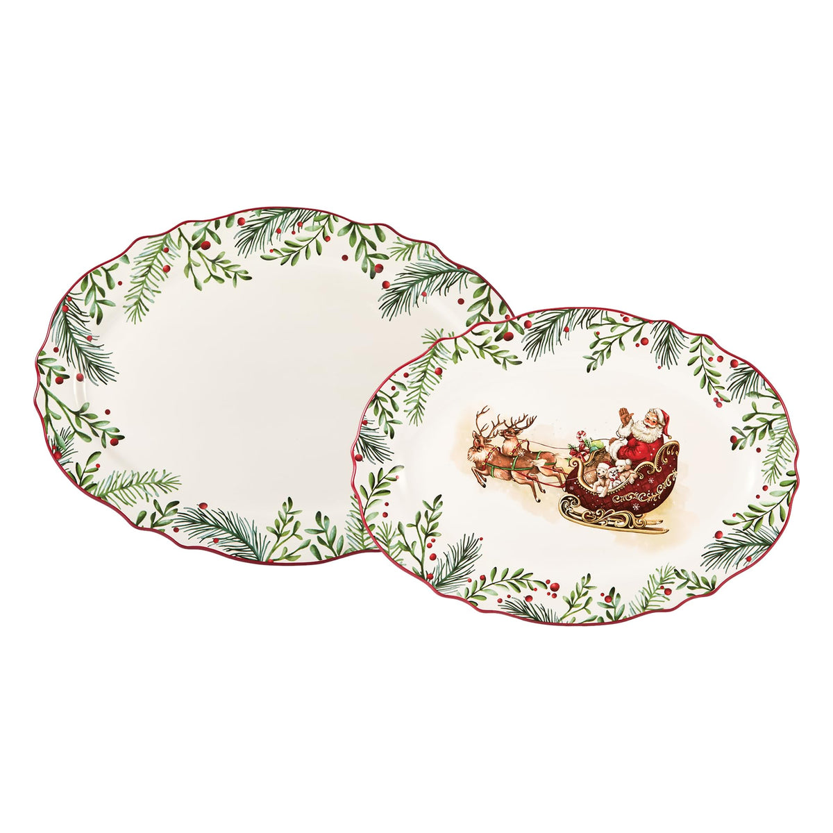 Bico Christmas Merry Crew Ceramic 16 inch plus 12 inch Ceramic Oval Platter, Set of 2, for Serving Turkey, Steak, Salad, Microwave & Dishwasher Safe