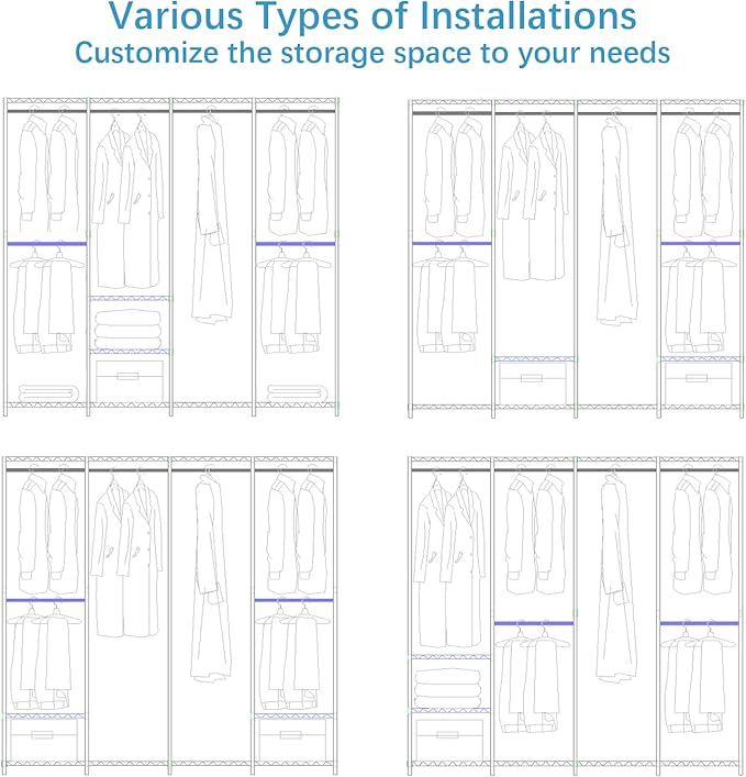 VIPEK V40C Plus Heavy Duty Clothes Rack with Upgraded Polyester Cover, Extra Large Covered Clothing Rack for Hanging Clothes Portable Wardrobe Closet White Closet Rack with Grey Cover, Max Load 1300lb