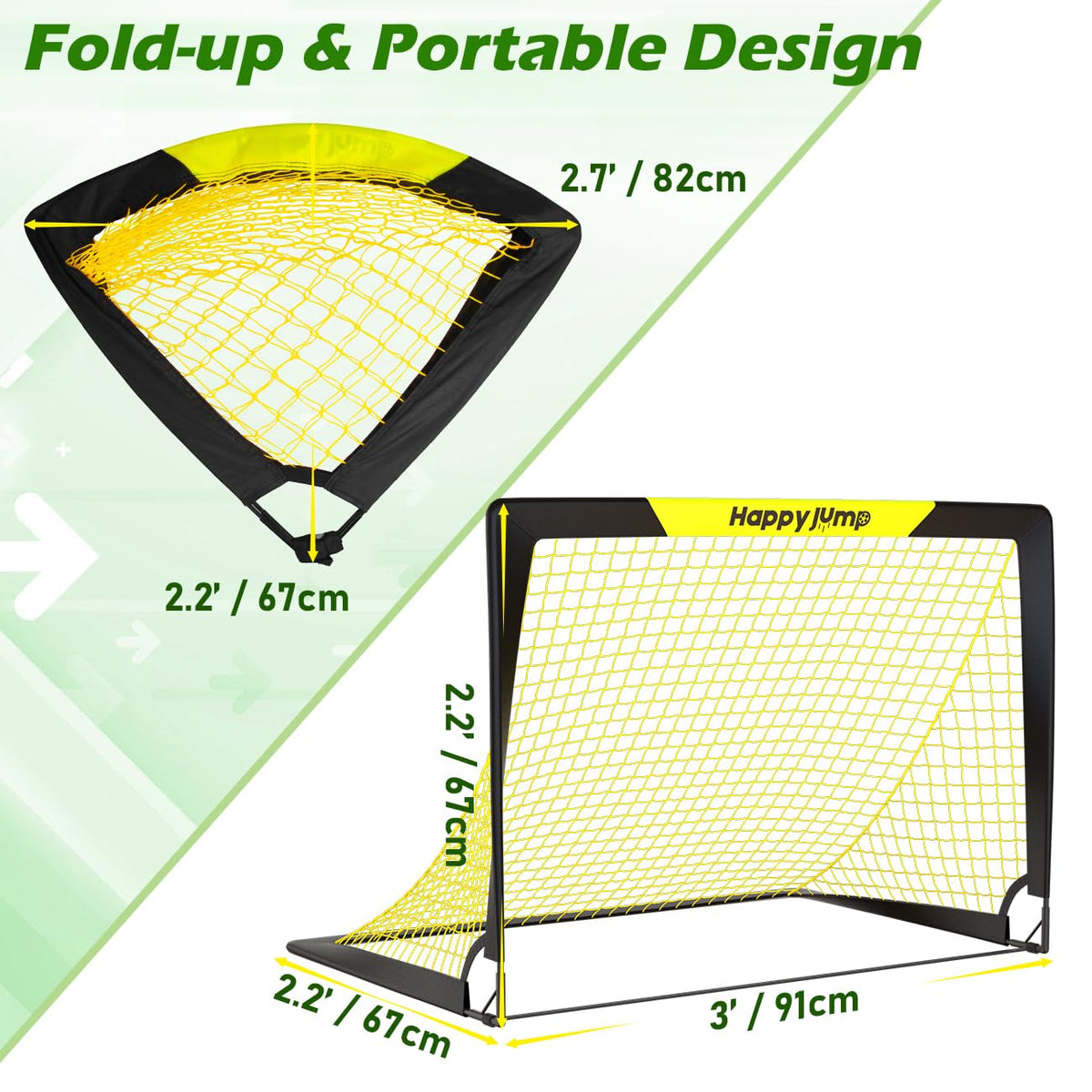 Happy Jump Soccer Goal Pop Up Foldable Soccer Net for Backyard, 2 Set (4X3 FT, 2 Set)