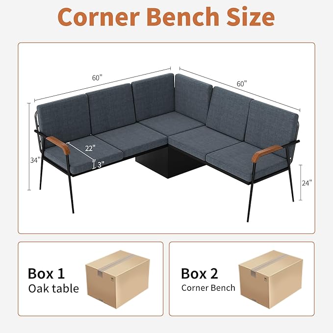 VFK Corner Dining Table Set with Storage Bench, 51” Folding Breakfast Nook Table and Stools, 3 Piece Kitchen Booth Dining Set for Small Space, Modern Dining Room Furniture