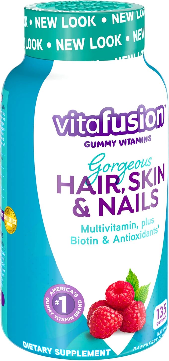 Vitafusion Gorgeous Hair, Skin & Nails Multivitamin Plus Biotin and Antioxidant Vitamins C&E, Raspberry Flavor, 135ct (45 Day Supply), from America’s Number One Gummy Vitamin Brand (Pack of 2)