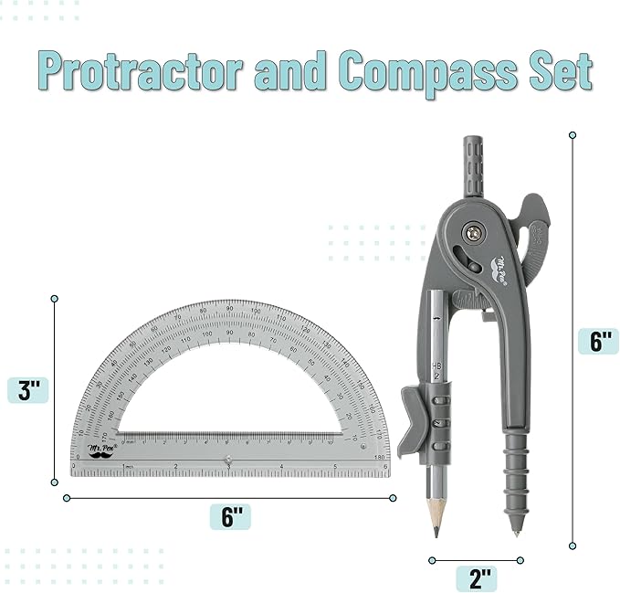 Mr. Pen- Compass and Protractor Set, Math Compass for Geometry and Drawing