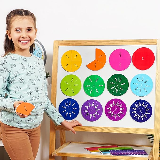 166 PCS Magnetic Fraction Tiles & Fraction Circles - Elementary Fraction Manipulatives Class Set - Magnetic Fraction Bars & Strips Fraction Kit, Fraction Magnets, Math Manipulatives - Simply Magic
