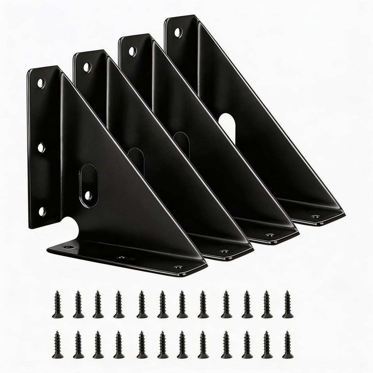 4 Pcs Heavy Duty Gusset Joints, Trapezi Corner Code, Metal Bracket Corner Brace, Furniture Shelf Support Joint Fasteners for Table, Chair, Cabinet & Bed Stabilization (Black)