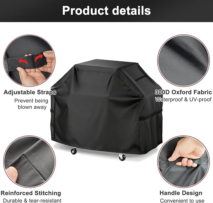 LBTING Grill Cover, 52-inch Heavy Duty 300D Oxford Waterproof Windproof UV Resistant BBQ Gas Grill Cover for Outdoor Barbecue Fit Most Brands Weber, Brinkmann, Char Broil, Holland