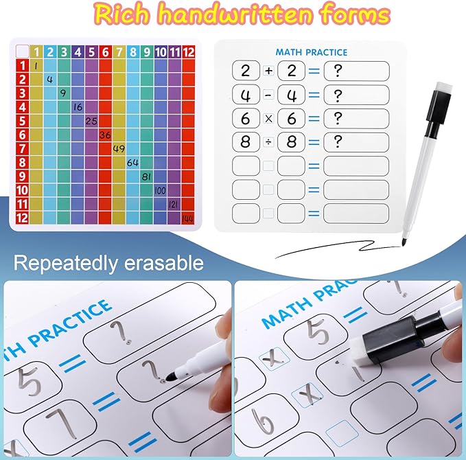 Multiplication Table Game pop Fidget Toys Educational Math Learning Board with Marker, Rainbow Colors, 12x12 Grid Multiplication Charts for Kids Multiplication Flash Cards