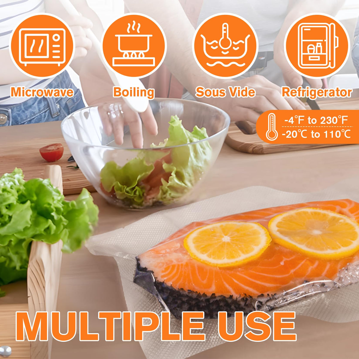 FUNFERY 200 Precut Quart 8" x 12" BPA-Free Vacuum Sealer Bags for Food