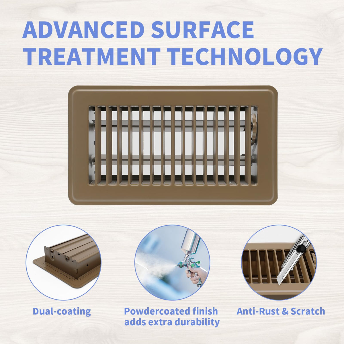 Howeall 4" x 8" Floor Register 2 Pack - Floor Vent Covers Heavy Duty Metal Heat Vent Covers with Rust Proof Finish for Home Floor Heater - Brown